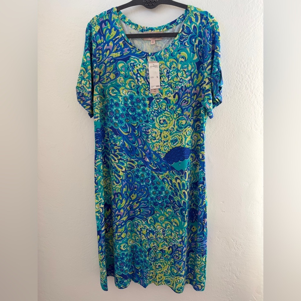 Philosophy Aqua Peacock Print Dress XL NWT Stretch MSRP $88